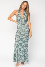 Gabriella Sequin Halter Gown | Eucalyptus