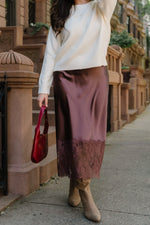Kamara Satin Lace Skirt | Chocolate