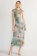 Daniela Mesh Midi Dress | Dusty Sage Floral