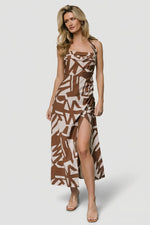 Halin Halter Dress | Brown + Natural Print