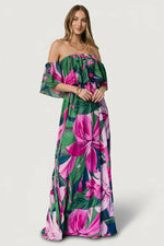 Azalea Off Shoulder Maxi Dress | Green + Fuchsia Floral