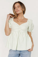 Betsy Peplum Top | Green+ White Stripe