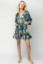 Desiree Satin Short Dress | Teal Floral
