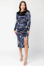 Afterglow Velvet Midi Dress | Navy + Gold