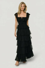 Valora Swiss Dot Tulle Maxi Dress | Black