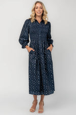 Janette Button Down Midi Dress | Navy Floral