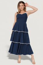Odette Tiered Dress | Navy + White