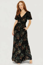 Leslie Velvet Maxi Dress | Black + Deep Jade Floral