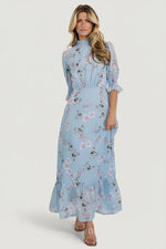 Marie Mock Neck Maxi Dress | Sky Blue Floral