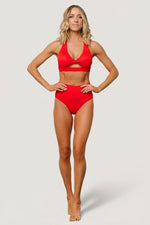 Del Mar Ribbed Bikini Bottom | Red
