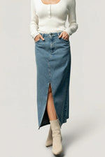 Aleksa Denim Midi Skirt | Medium Wash