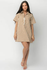 Kyler Striped Short Dress | Camel + Ivory