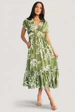 Rosa Midi Dress | Green Print