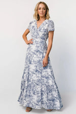 Dulce Wrap Maxi Dress | White + Blue Print