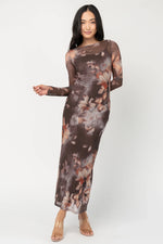 Darya Mesh Midi Dress | Brown Floral