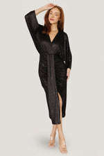 Ciara Ruched Midi Dress | Black Metallic