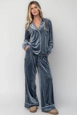 Klara Ribbed Velvet Pajama Set | Dusty Blue