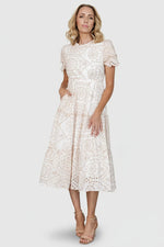 Mirabel Eyelet Midi Dress | White + Natural