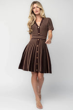 Tate Striped Short Dress | Brown + Beige
