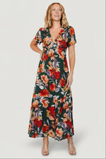 Cassie Short Sleeve Dress | Dark Green Floral