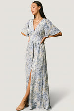 Verona Smocked Maxi Dress | White + Blue Print