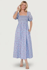 Haddie Smocked Midi Dress | Light Blue + Rose Floral