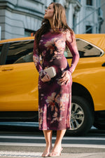Darya Mesh Midi Dress | Purple Floral