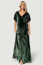 Meghan Velvet Wrap Maxi Dress | Deep Green