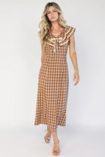 Maureen Ruffle Plaid Dress | Dusty Mocha