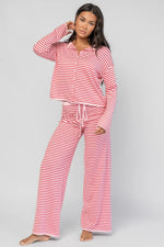Charlene Cozy Stripe Lounge Set | Pink + Red