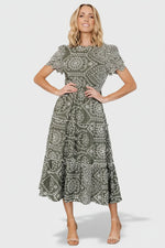 Mirabel Eyelet Midi Dress | Olive + White
