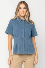Gia Peplum Top | Medium Wash