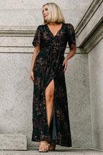 Uma Velvet Maxi Dress | Black Floral