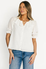 Daisy Ruffle Button Up Top | Off White