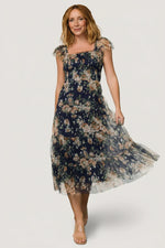 Clementine Tulle Midi Dress | Blue + Golden Floral