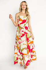 Silvia Tiered Maxi Dress | Natural + Pink Multi