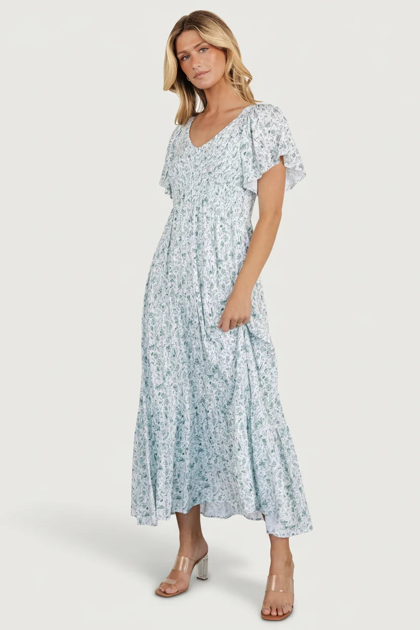Joanie Smocked Dress | White + Sage