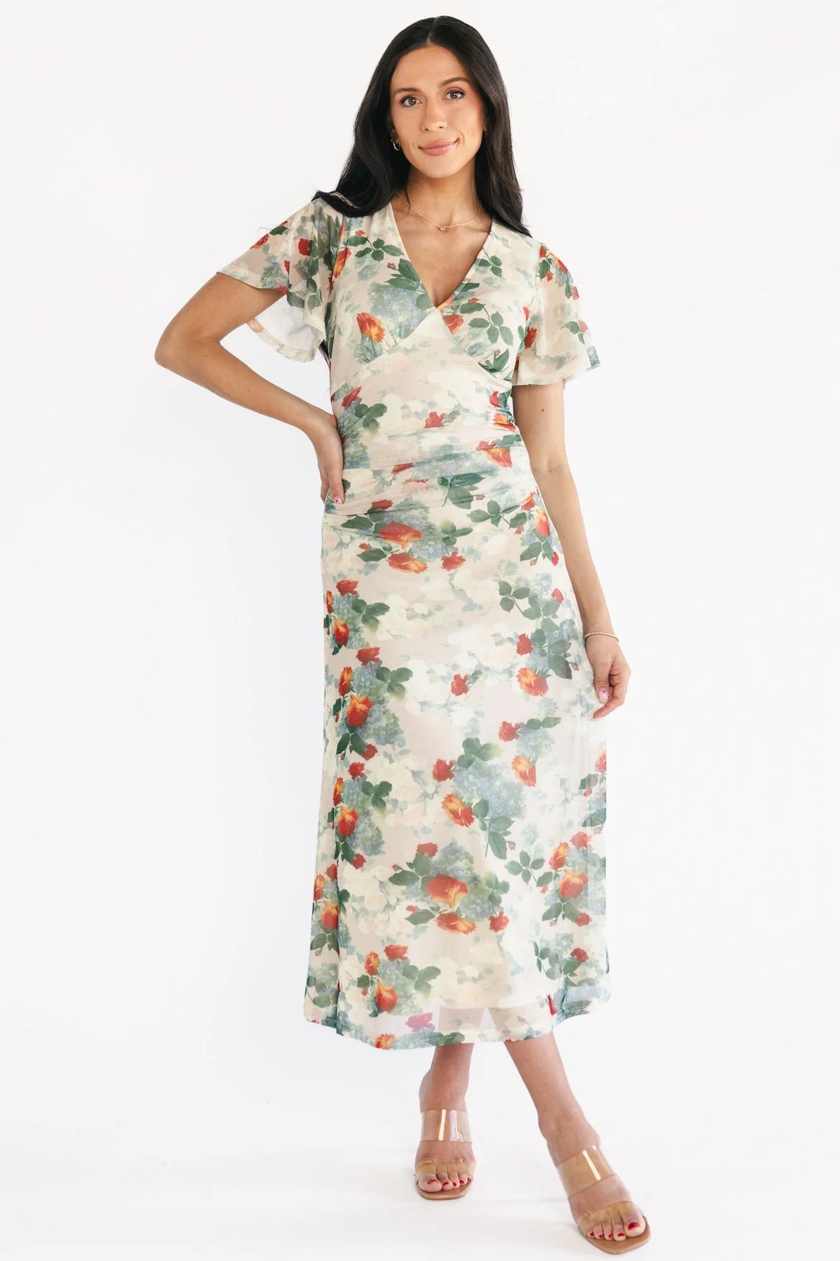 Amara Mesh Dress | Cream Multi Floral