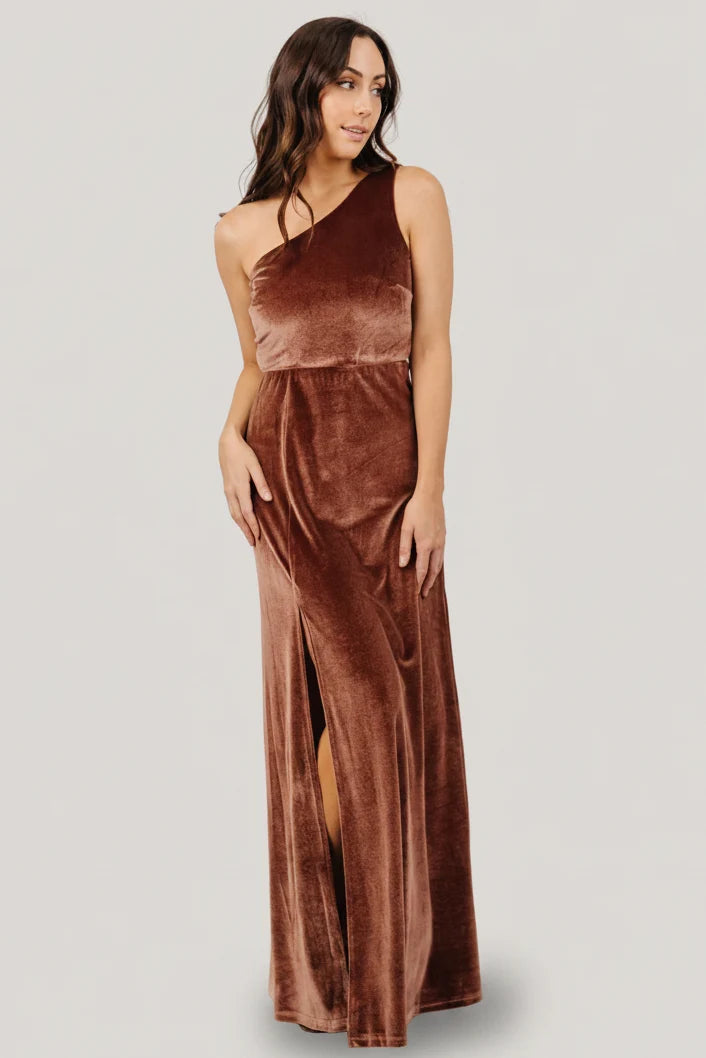 Tatiana Velvet One Shoulder Maxi Dress | Desert Rose