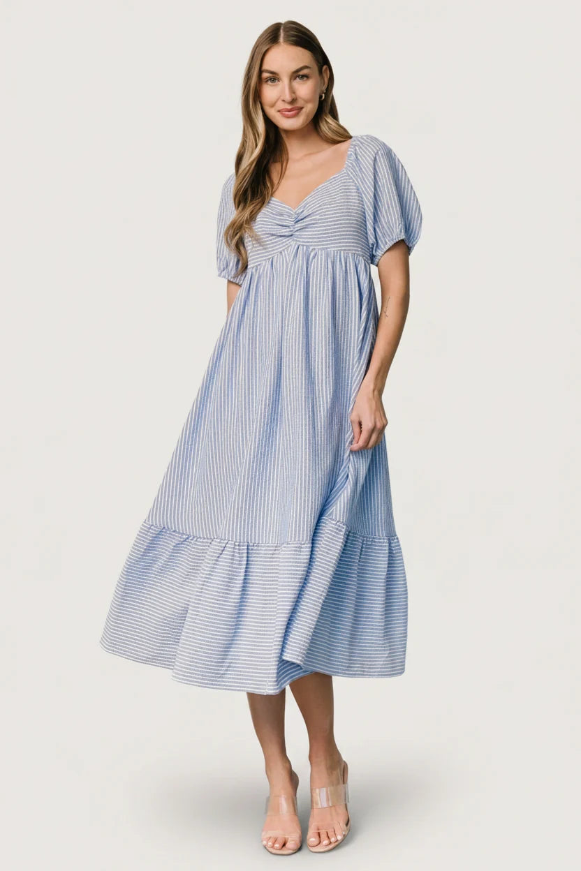 Poppy Midi Dress | Blue + Off White