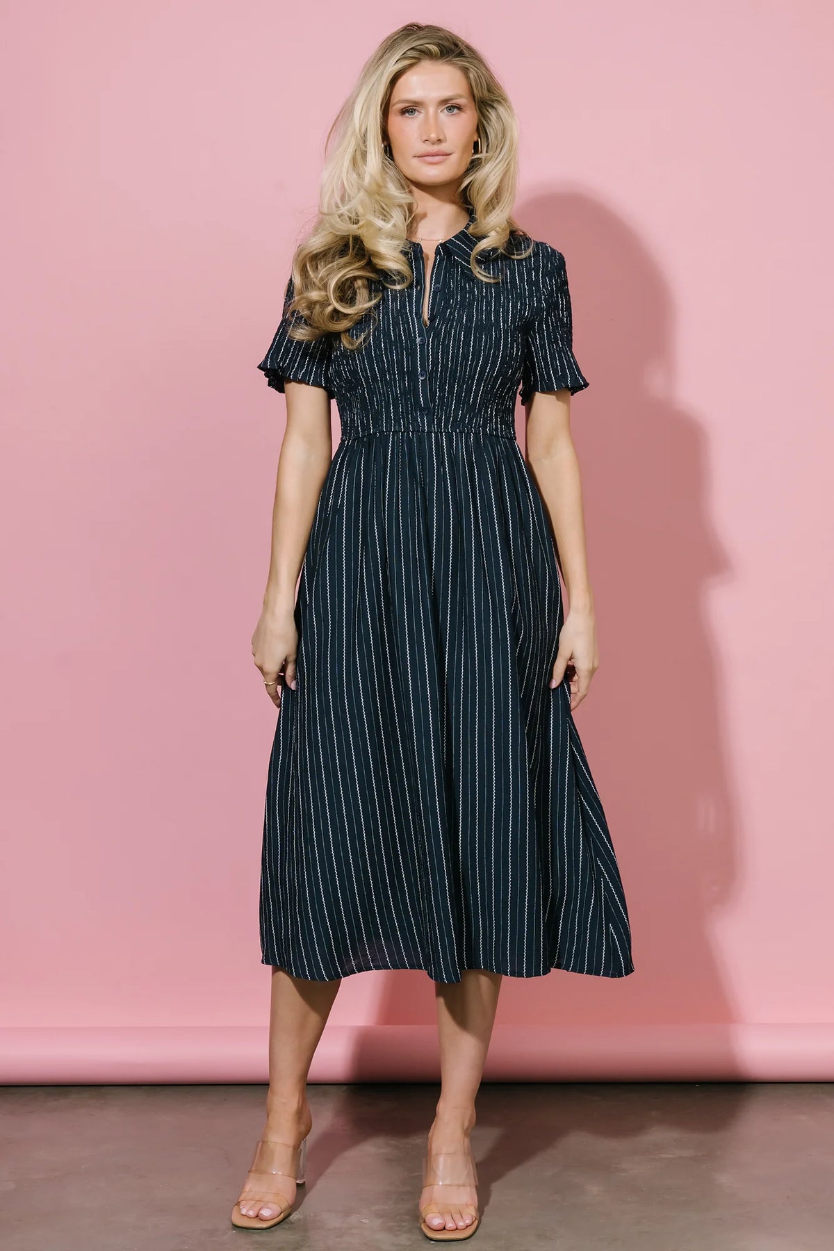 Dottie Striped Midi Dress | Navy