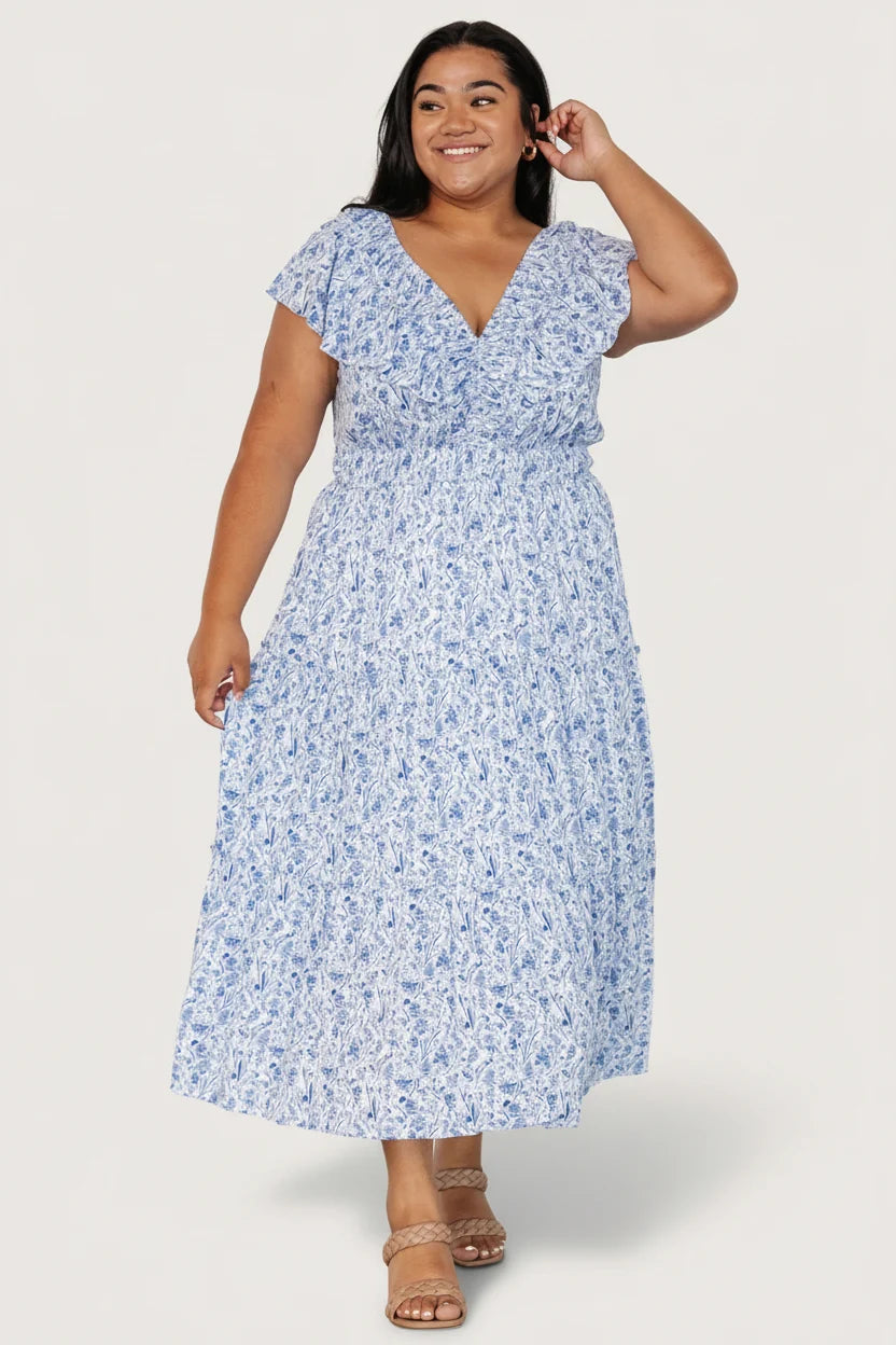 Crete Midi Dress | Blue + White