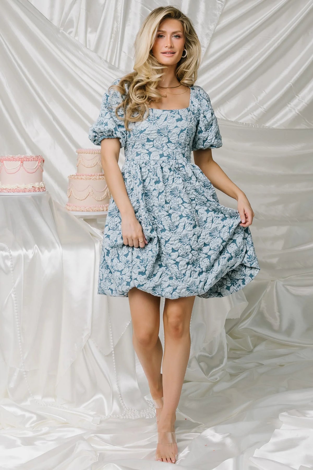 Enchanted Jacquard Dress | Dusty Blue