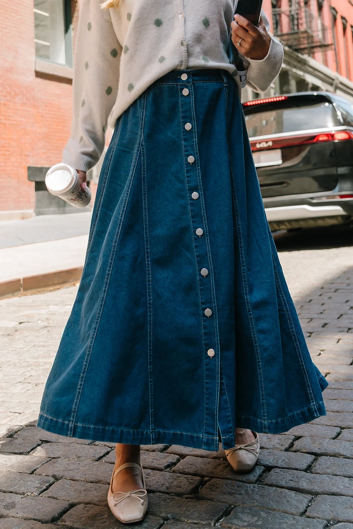 Cece Button Down Denim Skirt | Dark Wash