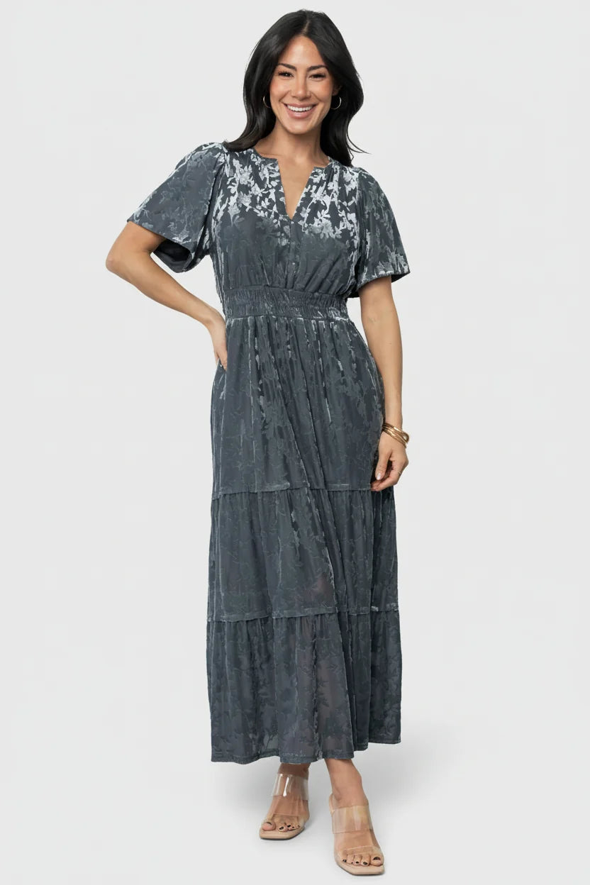 Bronwyn Velvet Dress | Dusty Blue