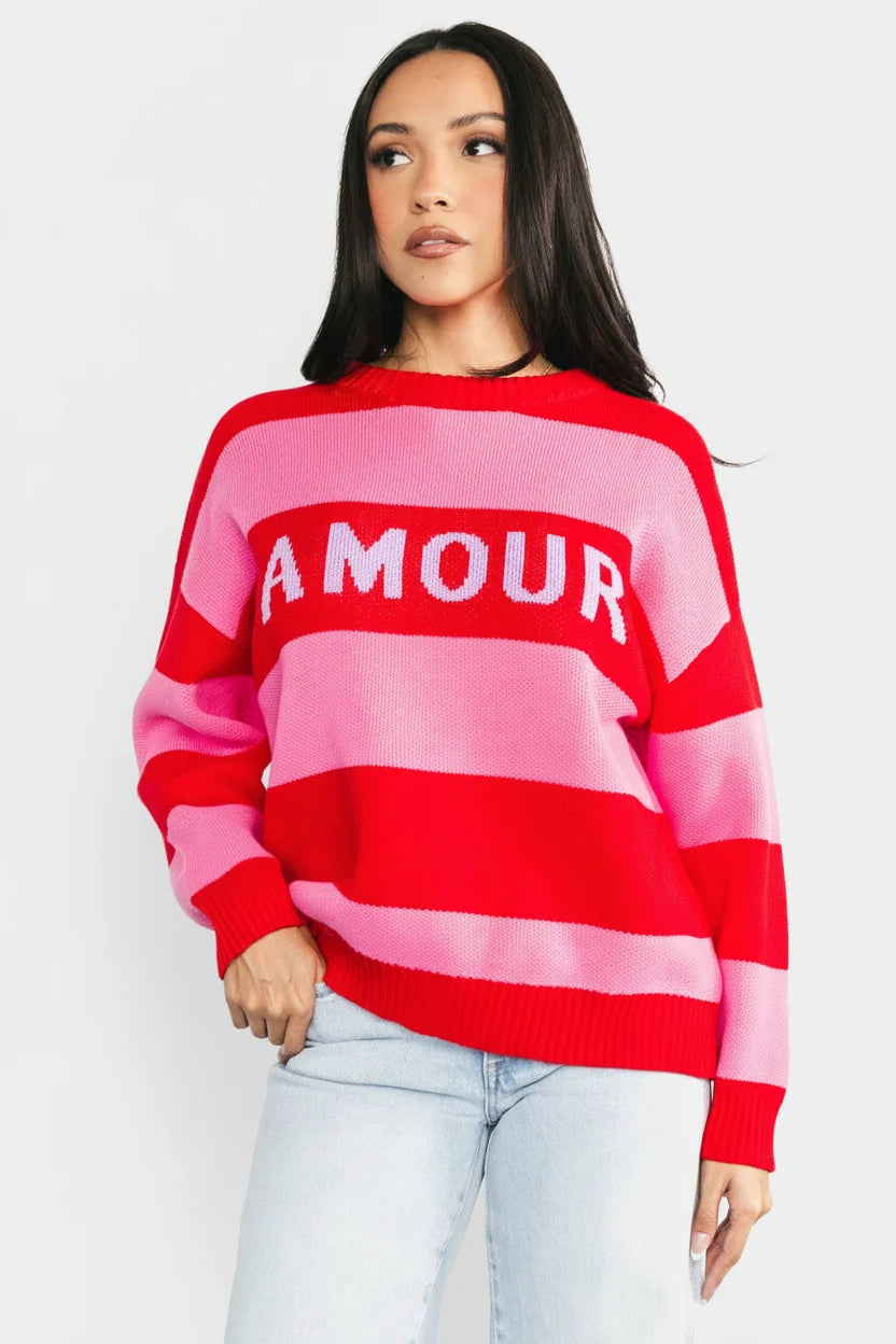 Amour Striped Sweater | Pink + Red
