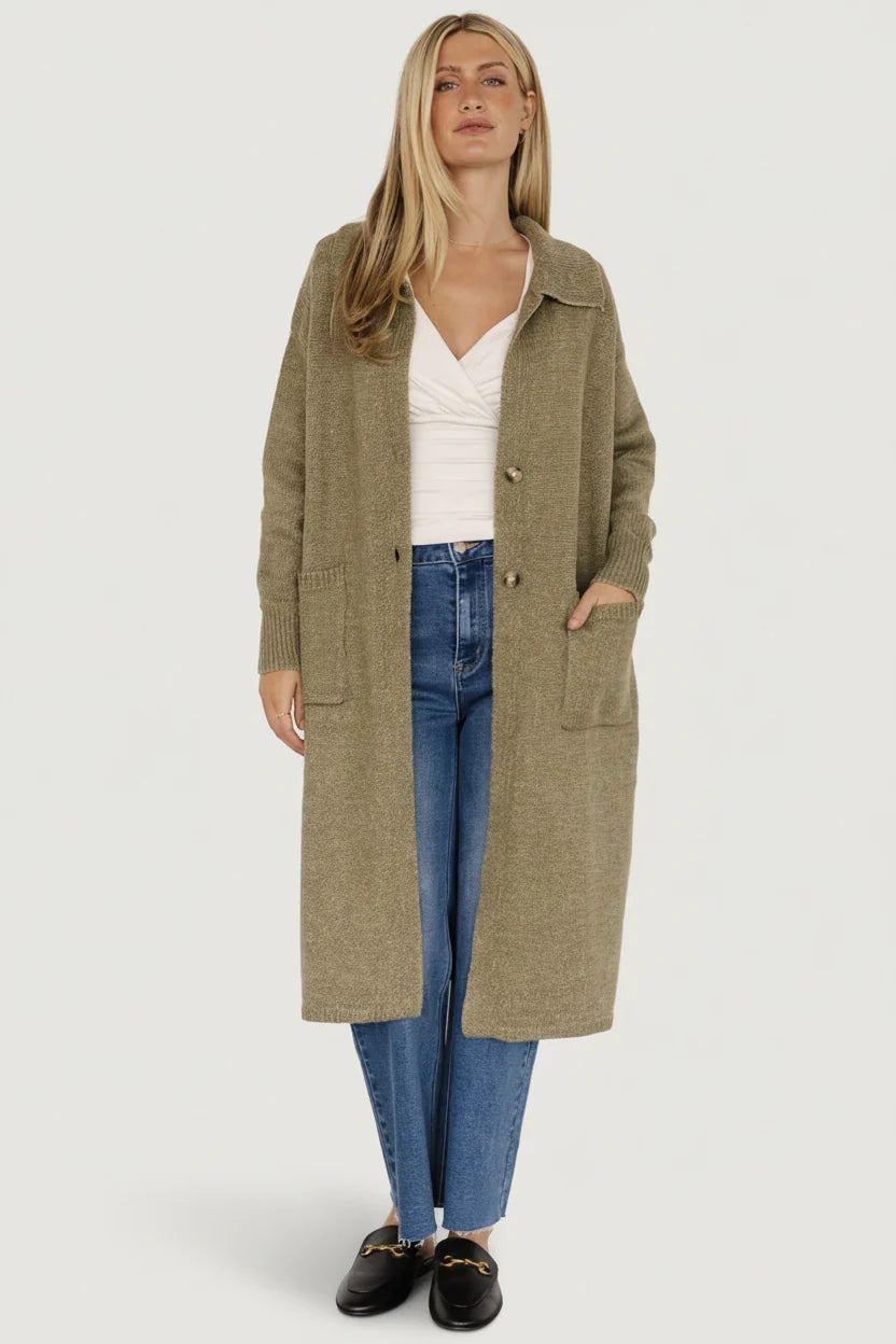 Ontario Long Button Cardigan | Olive