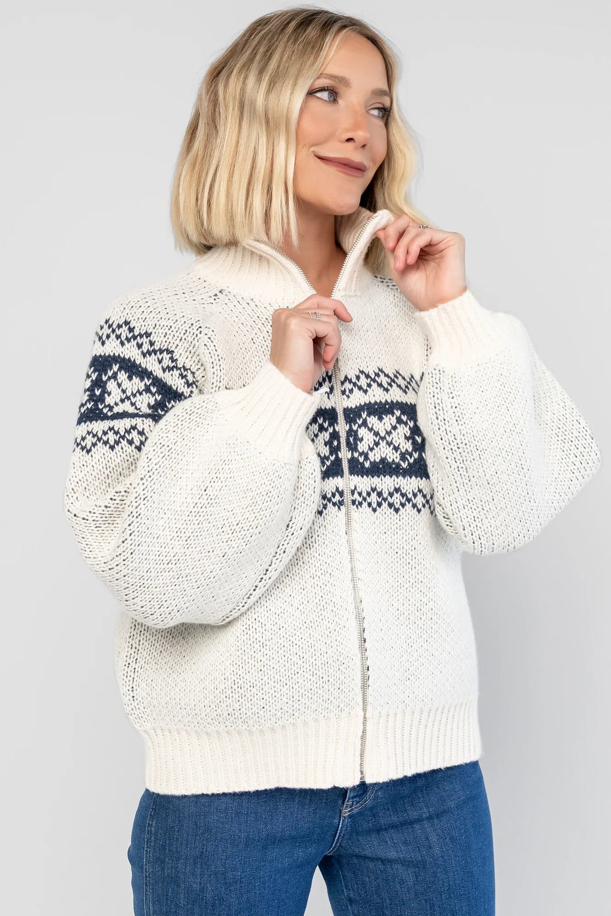 Neve Sweater Jacket | Cream + Navy