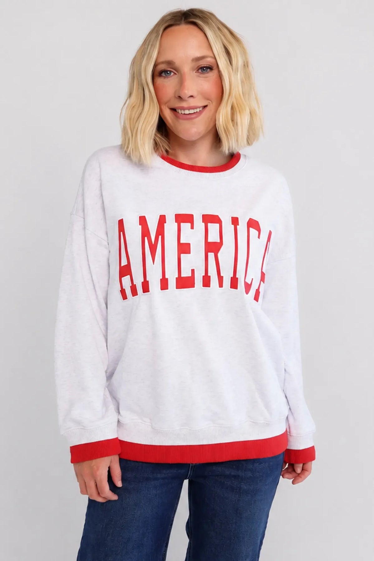 America Crewneck | Heather Gray + Red