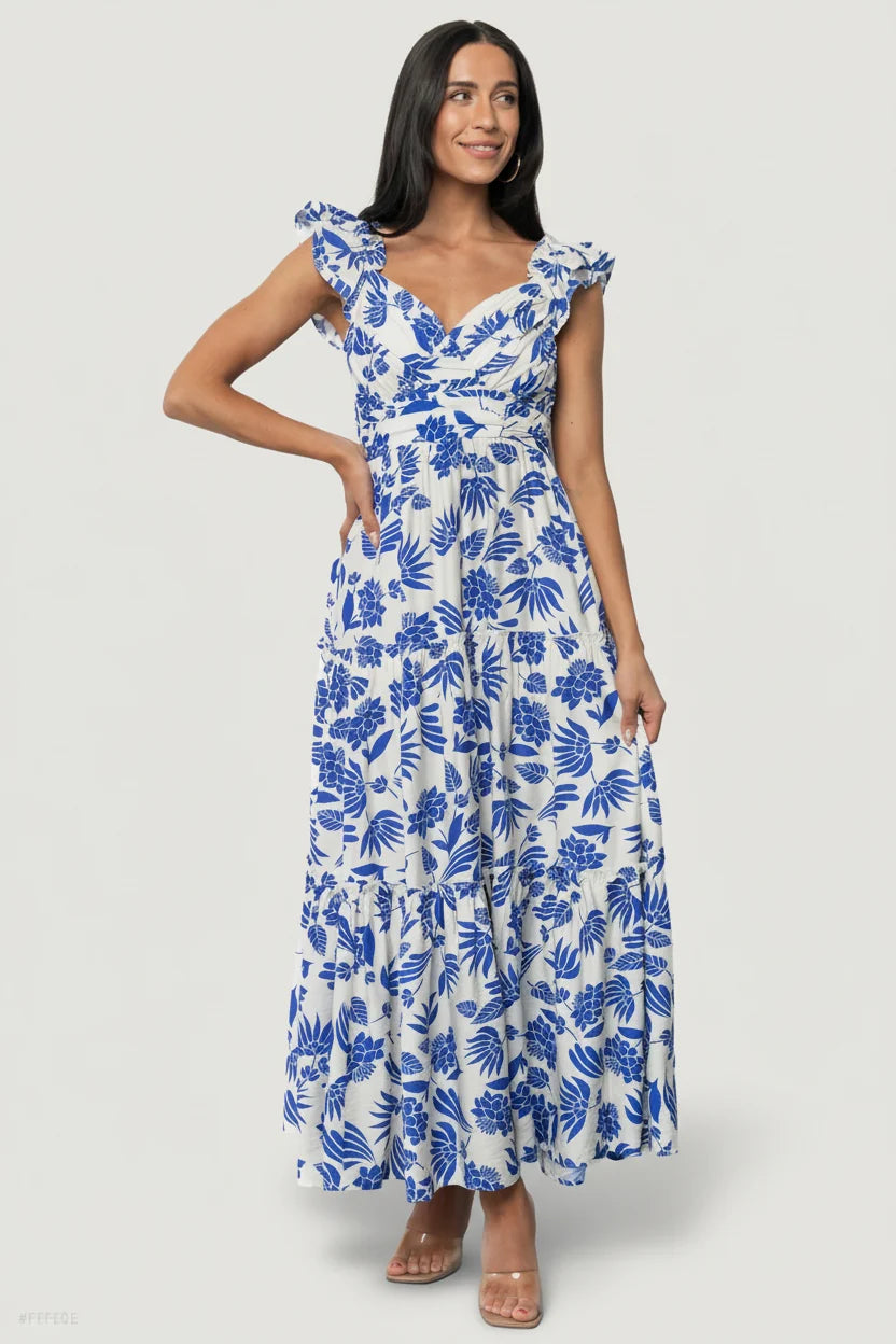 Mercedes Maxi Dress | Blue + Off White